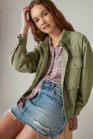 Lucky Brand Cropped Twill Utility Women's Jacket Olive | South Africa-SBP947180