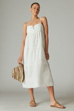 Lucky Brand Cutwork Paneled Maxi Women's Dress White | South Africa-FSG930584