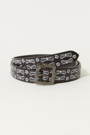 Lucky Brand Daisy And Ribbon Embroidered Women's Belts Black | South Africa-EUK643095