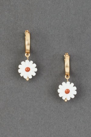 Lucky Brand Daisy Charm Hoop Women's Earrings Gold | South Africa-YWC483097