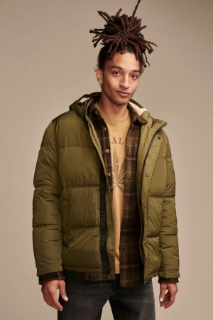 Lucky Brand Davis Hooded Puffer Men's Jacket Olive | South Africa-KMB517428