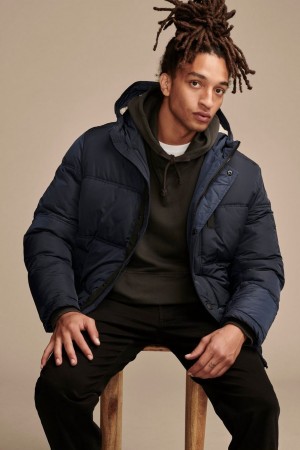 Lucky Brand Davis Hooded Puffer Men's Jacket Navy | South Africa-GQB895347