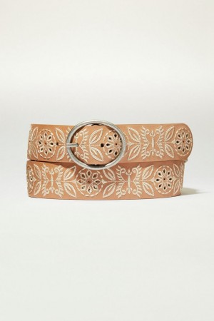 Lucky Brand Delicate Floral Embroidered Women's Belts Beige | South Africa-YPF153902