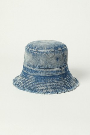 Lucky Brand Destructed Denim Bucket Women's Hat Dark Blue | South Africa-OPJ572691