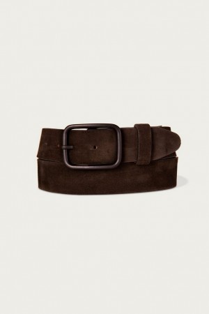 Lucky Brand Distressed Suede Leather Men's Belts Dark Brown | South Africa-OQH542391