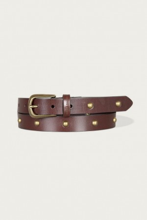 Lucky Brand Dome Studded Leather Women's Belts Dark Brown | South Africa-DRG659840