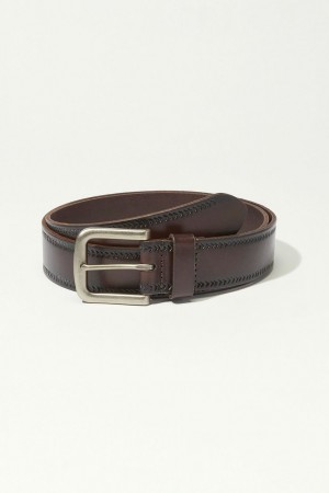 Lucky Brand Embossed Stitch Men's Belts Dark Brown | South Africa-NSM591036