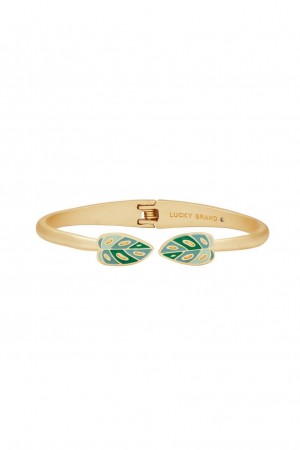 Lucky Brand Enamel Monstera Hinge Cuff Women's Bracelet Gold | South Africa-WVX740193