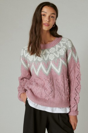 Lucky Brand Fair Isle Women's Sweater Pink | South Africa-SYQ165387