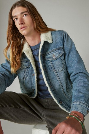 Lucky Brand Faux Shearling Lined Denim Trucker Men's Jacket Blue | South Africa-MEI426871