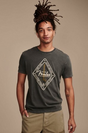 Lucky Brand Fender Diamond Men's T-Shirts Black | South Africa-KFT657823