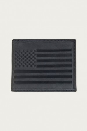 Lucky Brand Flag Embossed Leather Bifold Men's Wallet Black | South Africa-ZSX563472