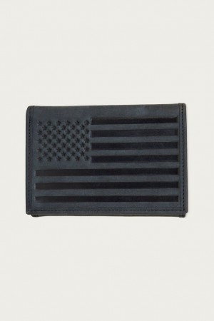 Lucky Brand Flag Embossed Leather Trifold Men's Wallet Black | South Africa-BAM369145