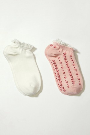 Lucky Brand Garden Lace Trim Ped 2 Pk Women's Socks Rose / White | South Africa-WTC231695