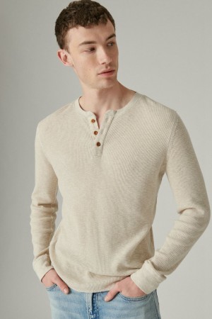 Lucky Brand Garment Dye Thermal Henley Men's Shirts Cream | South Africa-DZB634985