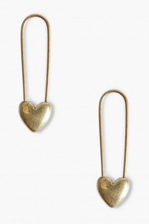 Lucky Brand Gold Safety Pin Heart Women's Earrings Gold | South Africa-EYM312784