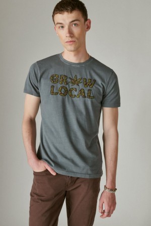 Lucky Brand Grow Local Men's T-Shirts Blue | South Africa-UME196847