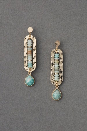 Lucky Brand Hammered Metal And Beaded Stone Drop Women's Earrings Gold | South Africa-WJC214358