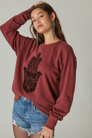 Lucky Brand Hamsa Hand Women's Pullover Burgundy | South Africa-URL715023