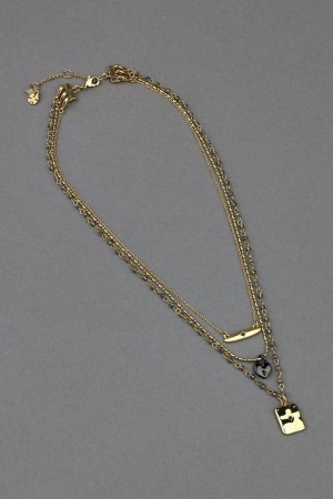 Lucky Brand Heart Lock Charm Layer Women's Necklace Gold / Black | South Africa-OJI384106