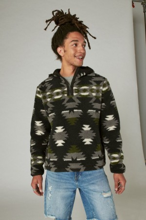 Lucky Brand Hi-pile Half Zip Men's Hoodie Black Multicolor | South Africa-AKC469051