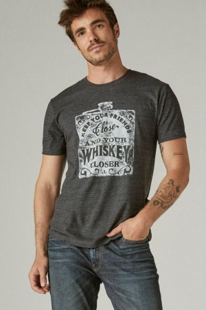 Lucky Brand Keep Your Friends Close Whiskey Men's T-Shirts Black | South Africa-ORP864120