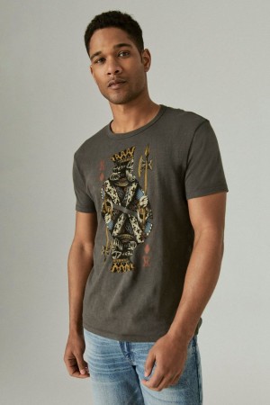 Lucky Brand King Of Diamonds Men's T-Shirts Black Blue | South Africa-YML185376