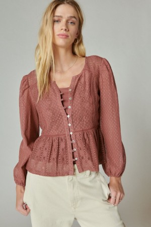 Lucky Brand Lace Date Night Women's Top Rose Brown | South Africa-DFC016458