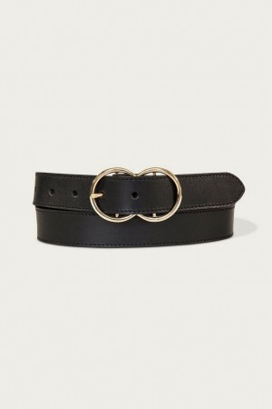 Lucky Brand Leather With Double Ring Buckle Women's Belts Black | South Africa-QXA861403