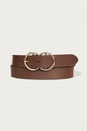 Lucky Brand Leather With Double Ring Buckle Women's Belts Dark Brown | South Africa-ONR463598