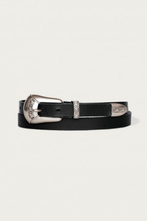 Lucky Brand Leather With Western Buckle Set Women's Belts Black | South Africa-OTF612308