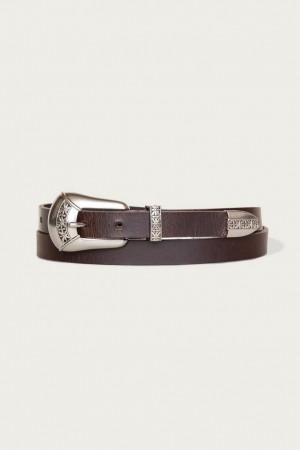 Lucky Brand Leather With Western Buckle Set Women's Belts Dark Brown | South Africa-CYK861324