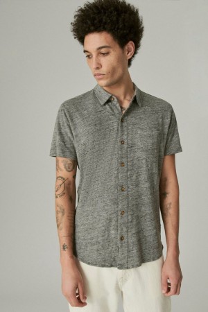 Lucky Brand Linen Button Up Men's Shirts Grey | South Africa-BAF459208