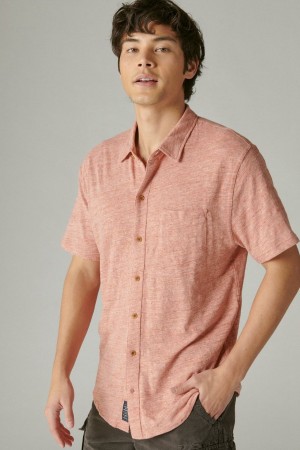 Lucky Brand Linen Short Sleeve Button Up Men's Shirts Rose | South Africa-YVD672051