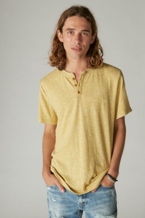 Lucky Brand Linen Short Sleeve Henley Men's Shirts Yellow | South Africa-DVY804623