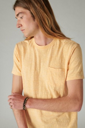 Lucky Brand Linen Short Sleeve Pocket Crew Neck Men's T-Shirts Yellow | South Africa-JMI572319