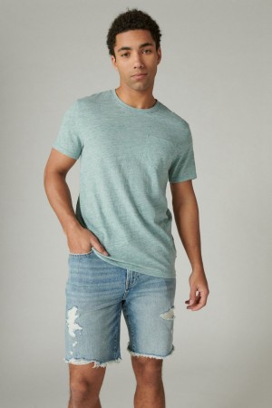 Lucky Brand Linen Short Sleeve Pocket Crew Neck Men's T-Shirts Green | South Africa-ZAJ024756