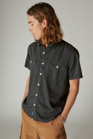 Lucky Brand Lived-in Short Sleeve Utility Men's Shirts Black | South Africa-AWE548063