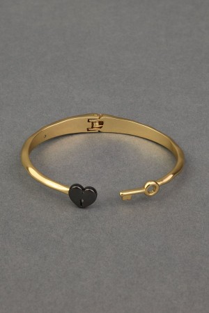 Lucky Brand Lock And Key Hinge Cuff Women's Bracelet Gold / Black | South Africa-UPL630412