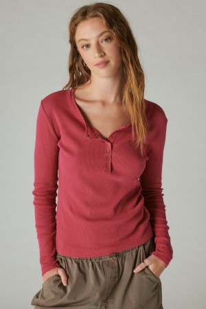 Lucky Brand Long Sleeve Ribbed Snap Henley Women's Shirts Red | South Africa-OEJ014853