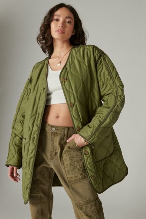 Lucky Brand Longline Quilted Liner Women's Jacket Olive | South Africa-FAG981643