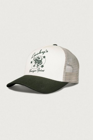 Lucky Brand Luckys Burger Joint Men's Trucker Hat White / Light Green | South Africa-CHG930451