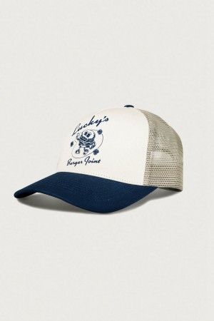 Lucky Brand Luckys Burger Joint Men's Trucker Hat Dark Blue | South Africa-MBX957042