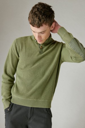 Lucky Brand Mixed Media Mock Neck Men's Sweater Green Wash | South Africa-YNE314257