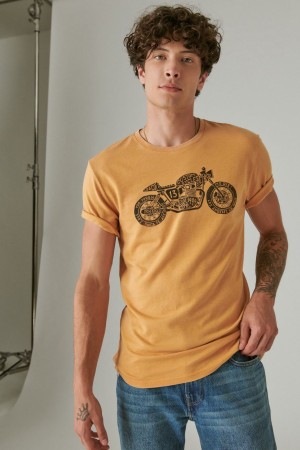 Lucky Brand Moto Bike Men's T-Shirts Yellow | South Africa-ALM098127