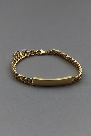 Lucky Brand Name Plate Link Women's Bracelet Gold | South Africa-MWH457639