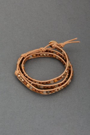 Lucky Brand Natural Stone Beaded Wrap Women's Bracelet Gold / Brown | South Africa-BOP590768