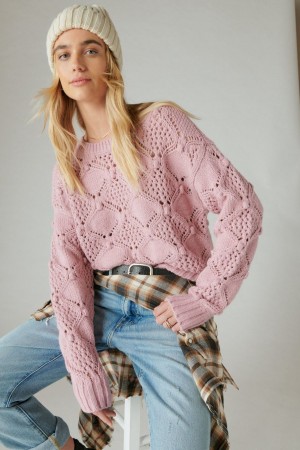 Lucky Brand Open Stitch Pullover Women's Sweater Pink | South Africa-ZAW248356