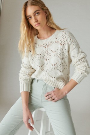 Lucky Brand Open Stitch Pullover Women's Sweater White | South Africa-ELQ792084