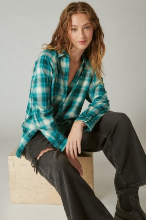 Lucky Brand Oversized Plaid Tunic Women's Top Green | South Africa-KGM382490